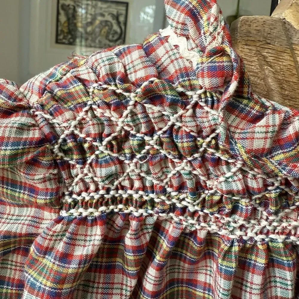 Vintage Polly Flinders Plaid Smocked Long Sleeve Dress 3T